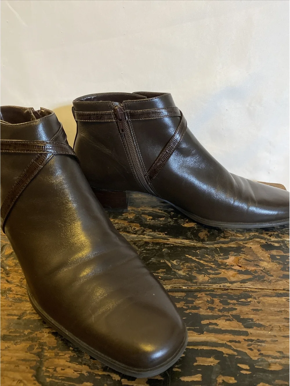 Michelle D Brown Leather Heeled Ankle Boots Size 10M